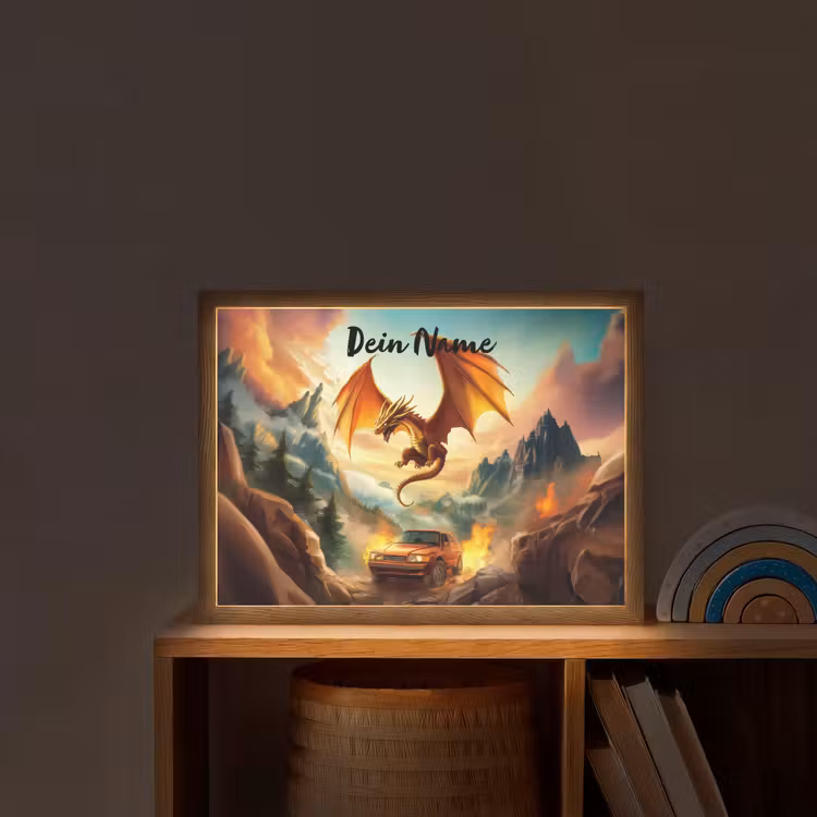 Draak - Auto - Bergen - Vuur Light Box met batterij (Wandlamp kind) middel -sfeer1_kind
