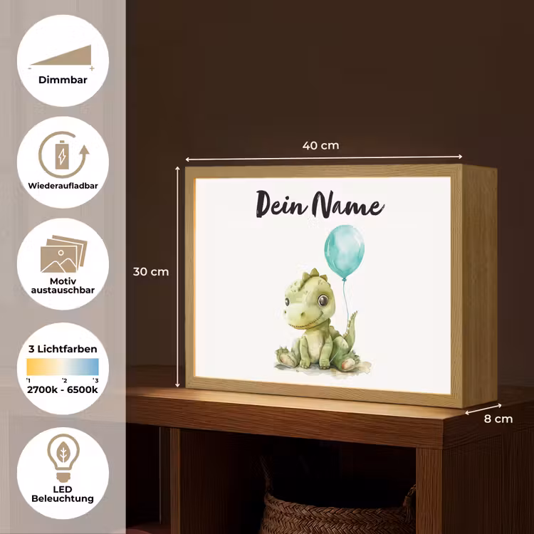 Draak - Baby dier - Blauwe ballon Light Box met batterij (Wandlamp kind) middel -USP_websiteoverzichtDE
