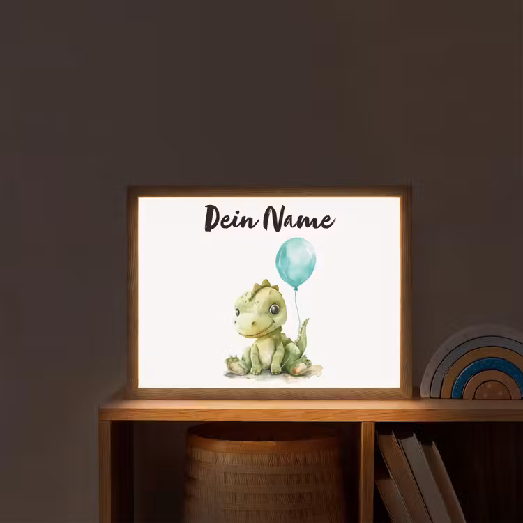 Draak - Baby dier - Blauwe ballon Light Box met batterij (Wandlamp kind) middel -sfeer1_kind