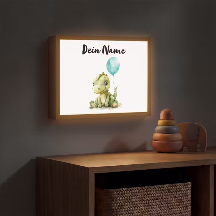 Draak - Baby dier - Blauwe ballon Light Box met batterij (Wandlamp kind) middel -sfeer5_kind
