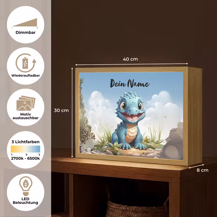 Draak - Blauw - Jongens - Kinderen Light Box met batterij (Wandlamp kind) middel -USP_websiteoverzichtDE