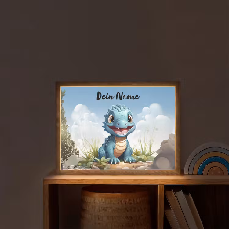 Draak - Blauw - Jongens - Kinderen Light Box met batterij (Wandlamp kind) middel -sfeer1_kind