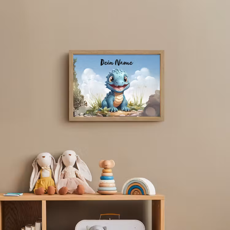 Draak - Blauw - Jongens - Kinderen Light Box met batterij (Wandlamp kind) middel -sfeer2_kind