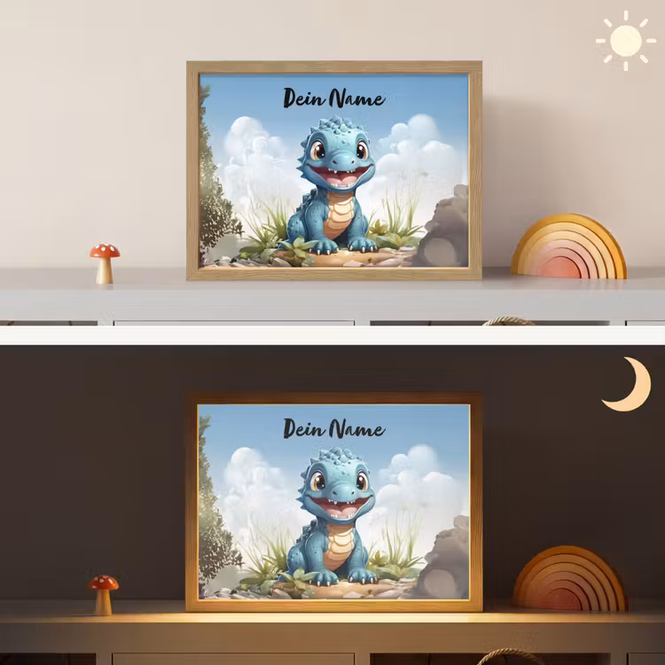 Draak - Blauw - Jongens - Kinderen Light Box met batterij (Wandlamp kind) middel -sfeer3_kind