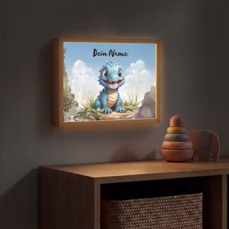 Draak - Blauw - Jongens - Kinderen Light Box met batterij (Wandlamp kind) middel -sfeer5_kind