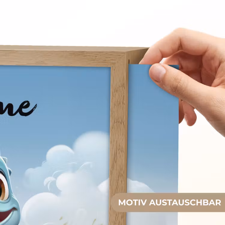 Draak - Blauw - Jongens - Kinderen Light Box met batterij (Wandlamp kind) middel -USP_websiteprintDE