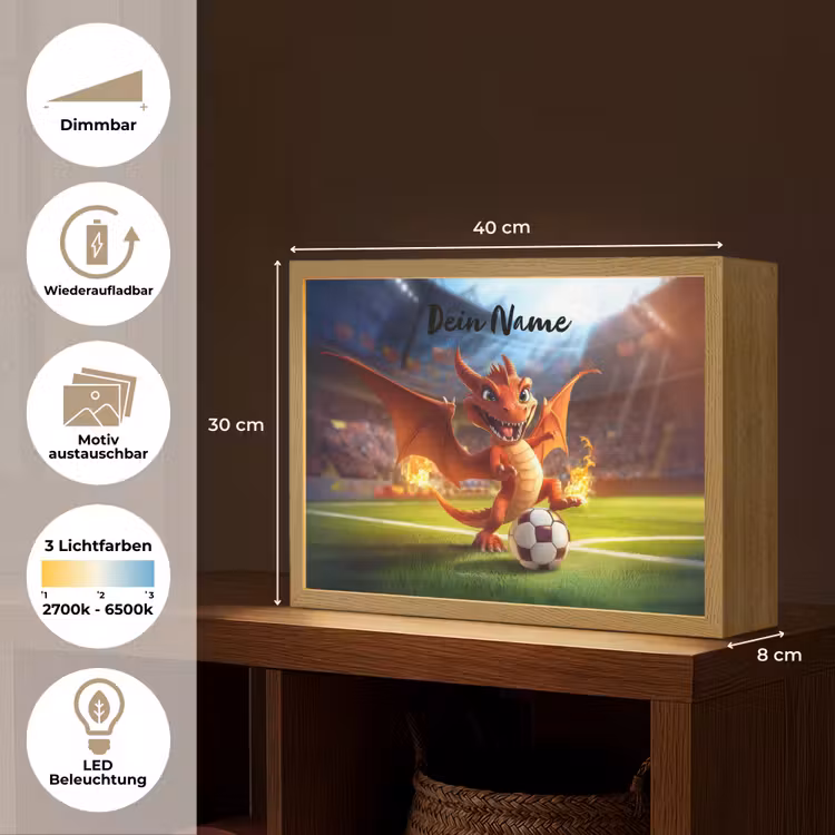 Draak - Voetbal - Vuur - Stadion Light Box met batterij (Wandlamp kind) middel -USP_websiteoverzichtDE