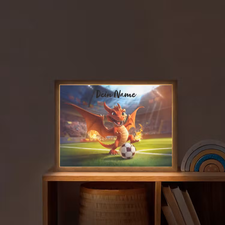 Draak - Voetbal - Vuur - Stadion Light Box met batterij (Wandlamp kind) middel -sfeer1_kind