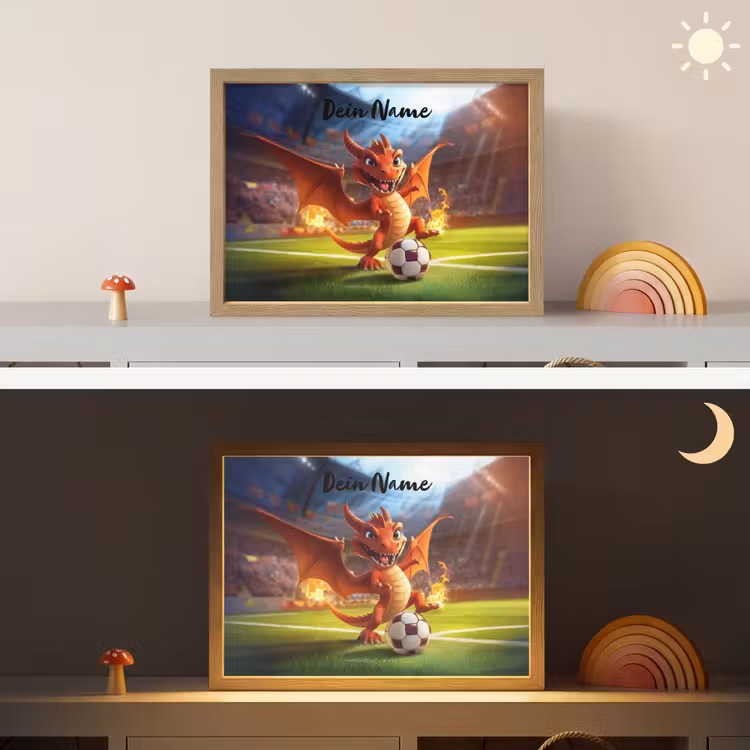 Draak - Voetbal - Vuur - Stadion Light Box met batterij (Wandlamp kind) middel -sfeer3_kind