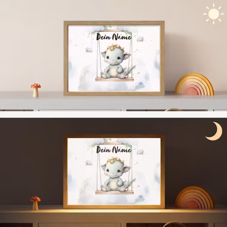Draak - Baby dier - Kinderen Light Box met batterij (Wandlamp kind) middel -sfeer3_kind