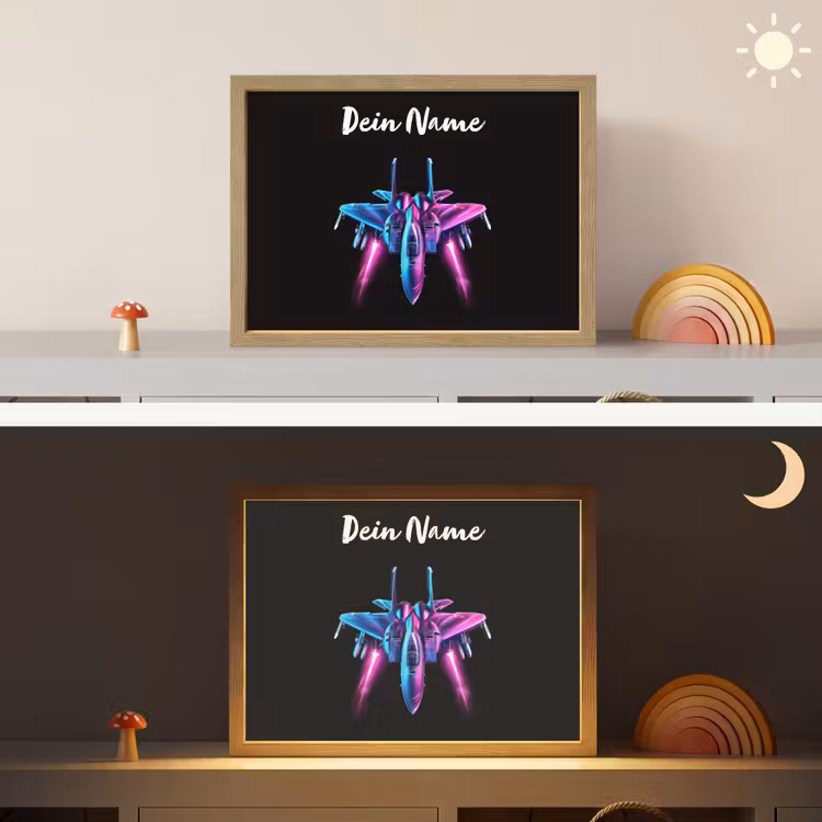 Straaljager - Blauw - Kleuren - Jongens - Zwart Light Box met batterij (Wandlamp kind) middel -sfeer3_kind