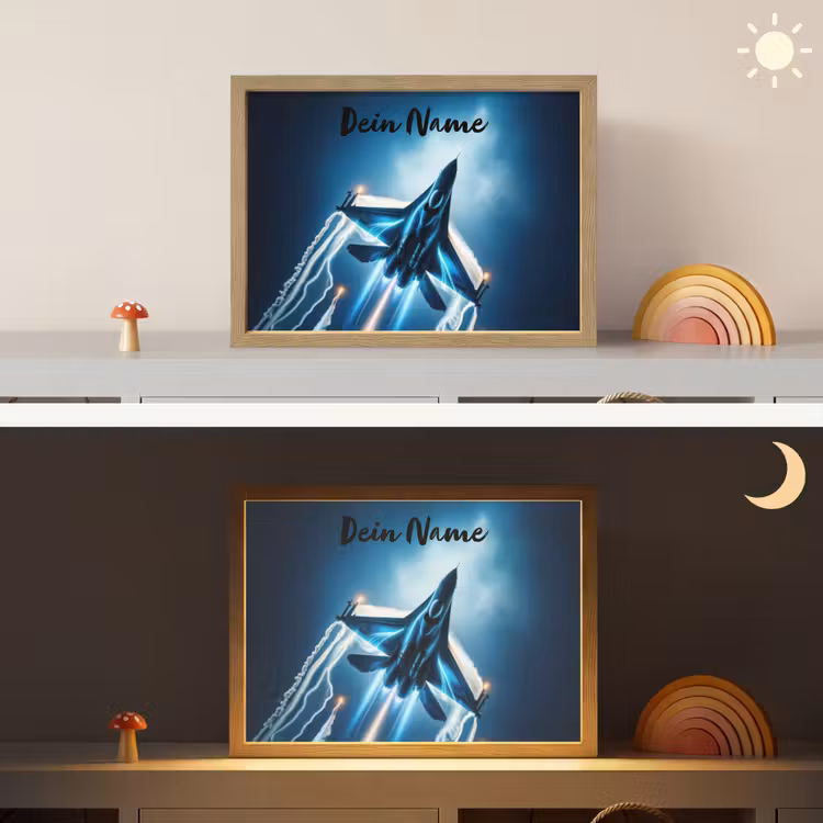 Straaljager - Blauw - Jongens Light Box met batterij (Wandlamp kind) middel -sfeer3_kind
