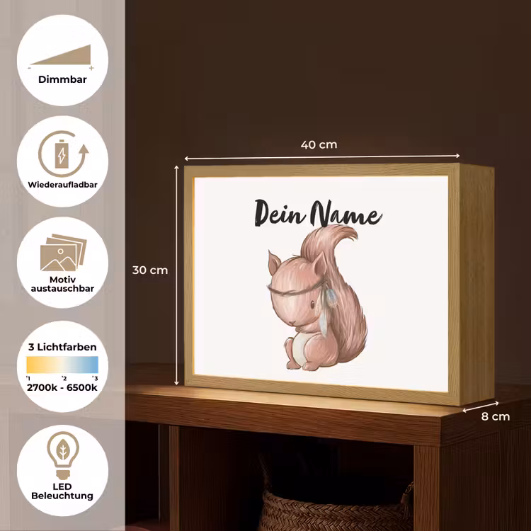 Eekhoorn - Dier - Bosdieren - Bruin Light Box met batterij (Wandlamp kind) middel -USP_websiteoverzichtDE