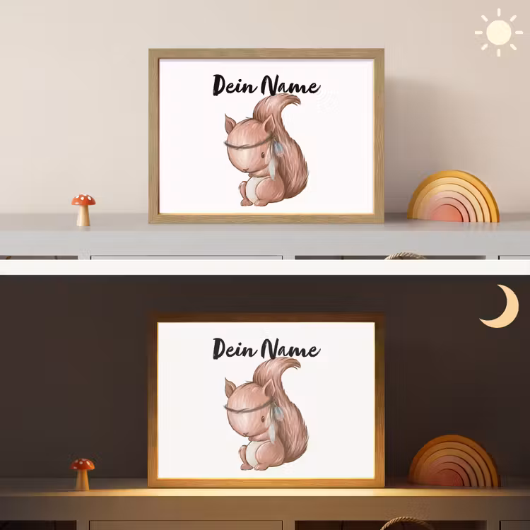 Eekhoorn - Dier - Bosdieren - Bruin Light Box met batterij (Wandlamp kind) middel -sfeer3_kind