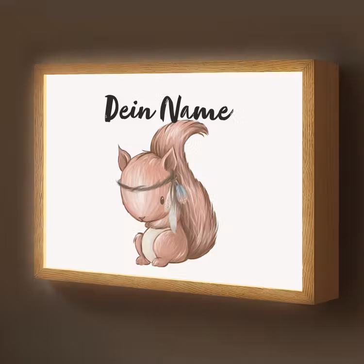 Eekhoorn - Dier - Bosdieren - Bruin Light Box met batterij (Wandlamp kind) middel -z3d_website