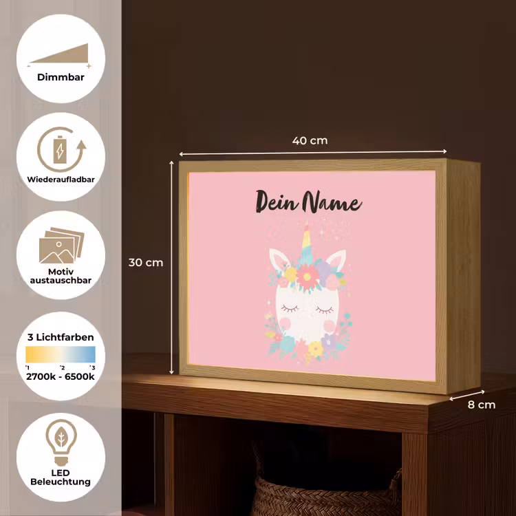 Eenhoorn - Bloemen - Roze Light Box met batterij (Wandlamp kind) middel -USP_websiteoverzichtDE