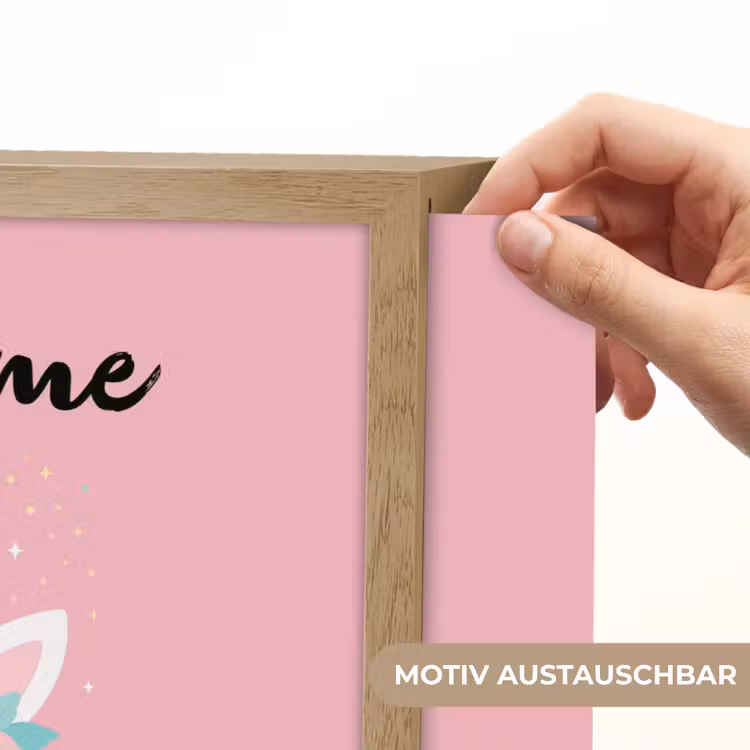 Eenhoorn - Bloemen - Roze Light Box met batterij (Wandlamp kind) middel -USP_websiteprintDE