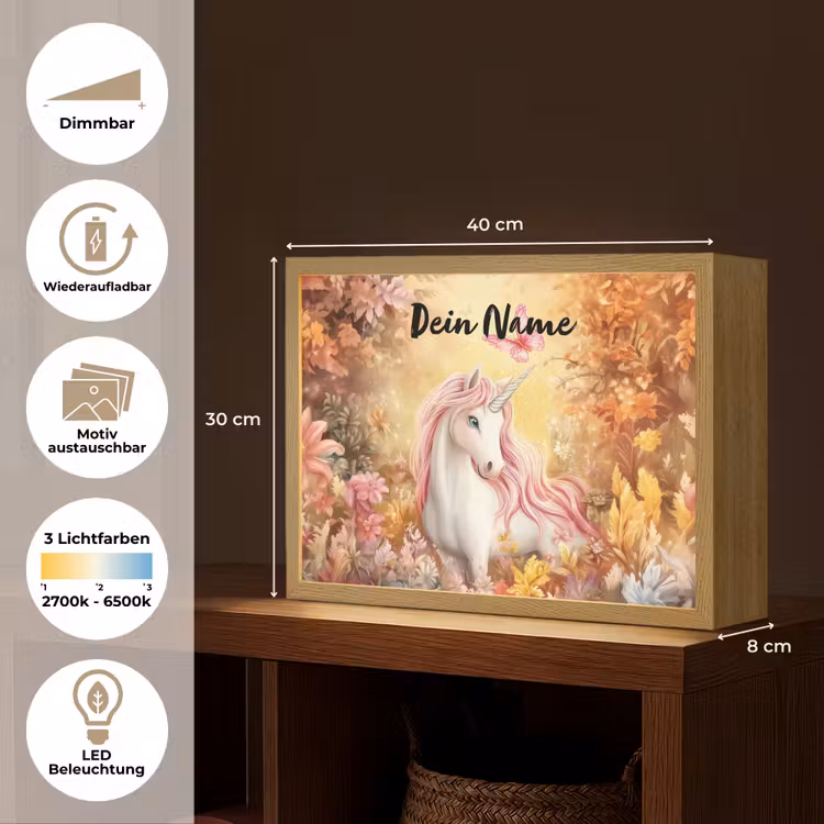 Eenhoorn - Bloemen - Vlinder - Roze Light Box met batterij (Wandlamp kind) middel -USP_websiteoverzichtDE