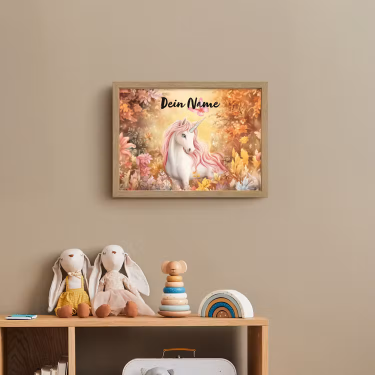 Eenhoorn - Bloemen - Vlinder - Roze Light Box met batterij (Wandlamp kind) middel -sfeer2_kind