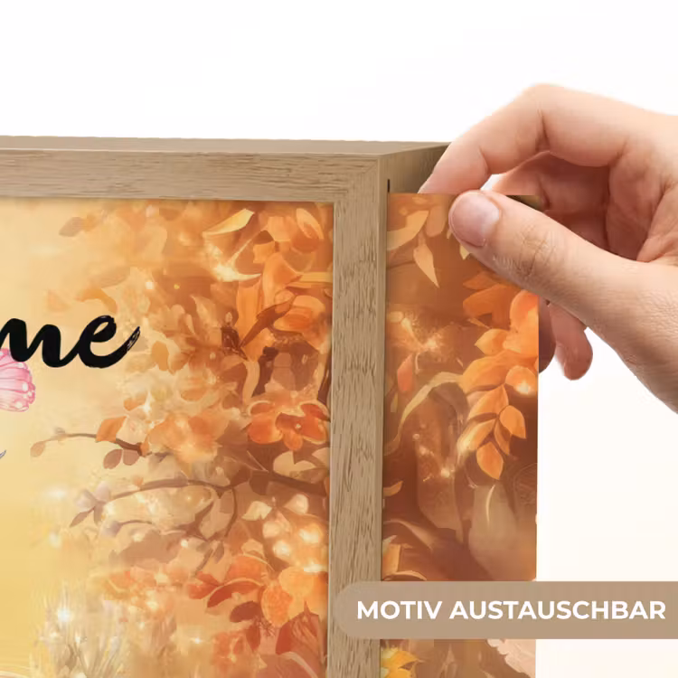 Eenhoorn - Bloemen - Vlinder - Roze Light Box met batterij (Wandlamp kind) middel -USP_websiteprintDE