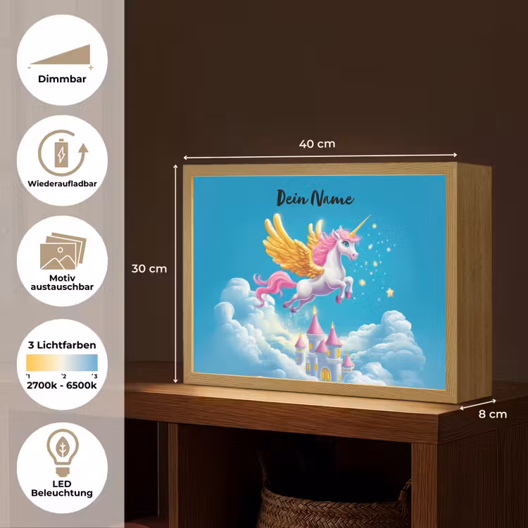 Eenhoorn - Fantasie - Kasteel Light Box met batterij (Wandlamp kind) middel -USP_websiteoverzichtDE