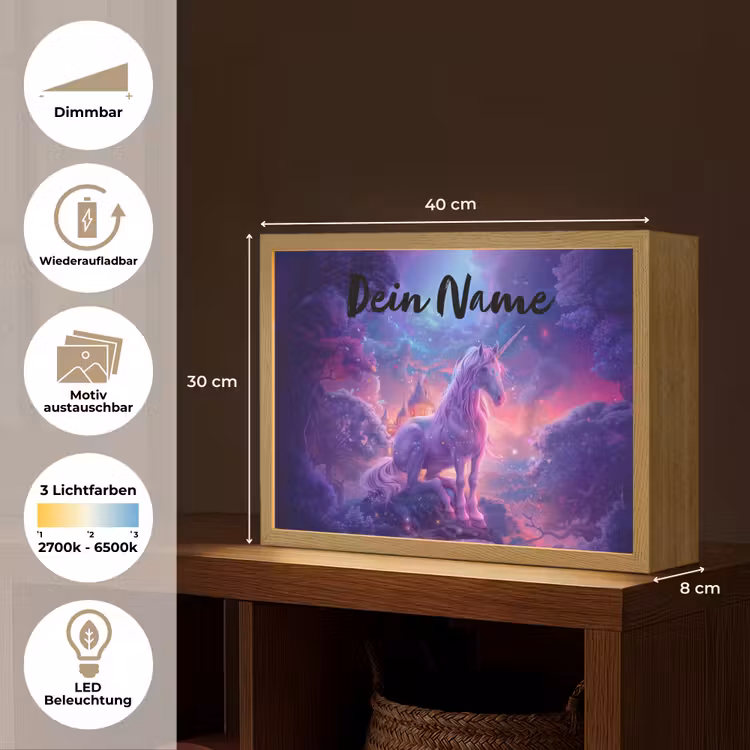 Eenhoorn - Fantasy - Kasteel - Meisje - Paars - Roze Light Box met batterij (Wandlamp kind) middel -USP_websiteoverzichtDE
