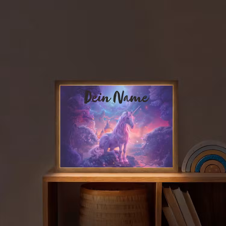 Eenhoorn - Fantasy - Kasteel - Meisje - Paars - Roze Light Box met batterij (Wandlamp kind) middel -sfeer1_kind