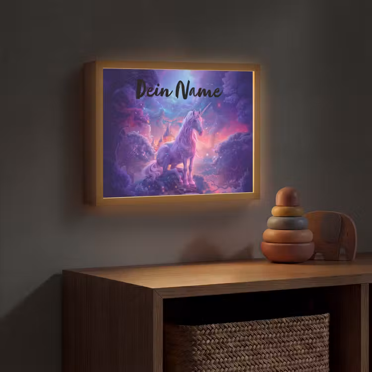 Eenhoorn - Fantasy - Kasteel - Meisje - Paars - Roze Light Box met batterij (Wandlamp kind) middel -sfeer5_kind