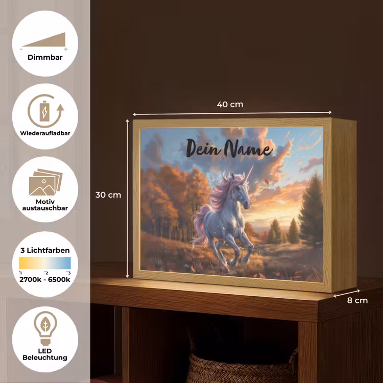 Eenhoorn - Sprookjes dier - Natuur - Meisjes Light Box met batterij (Wandlamp kind) middel -USP_websiteoverzichtDE