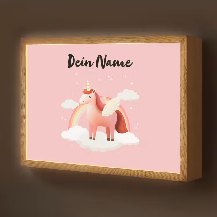 Eenhoorn - Vleugels - Roze - Regenboog Light Box met batterij (Wandlamp kind) middel -z3d_website