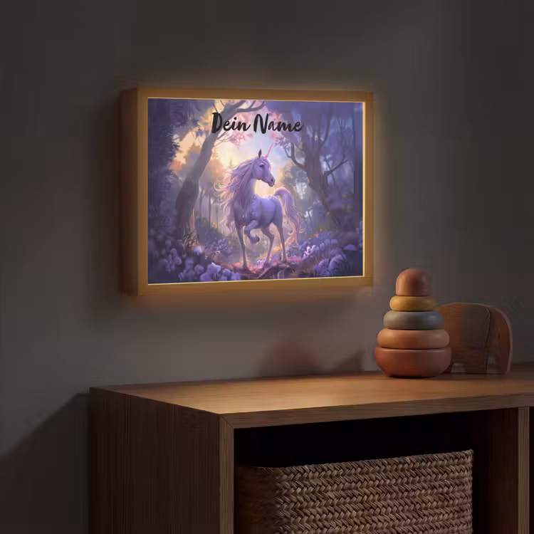 Eenhoorn - Paars - Sprookje - Fantasy dier Light Box met batterij (Wandlamp kind) middel -sfeer5_kind