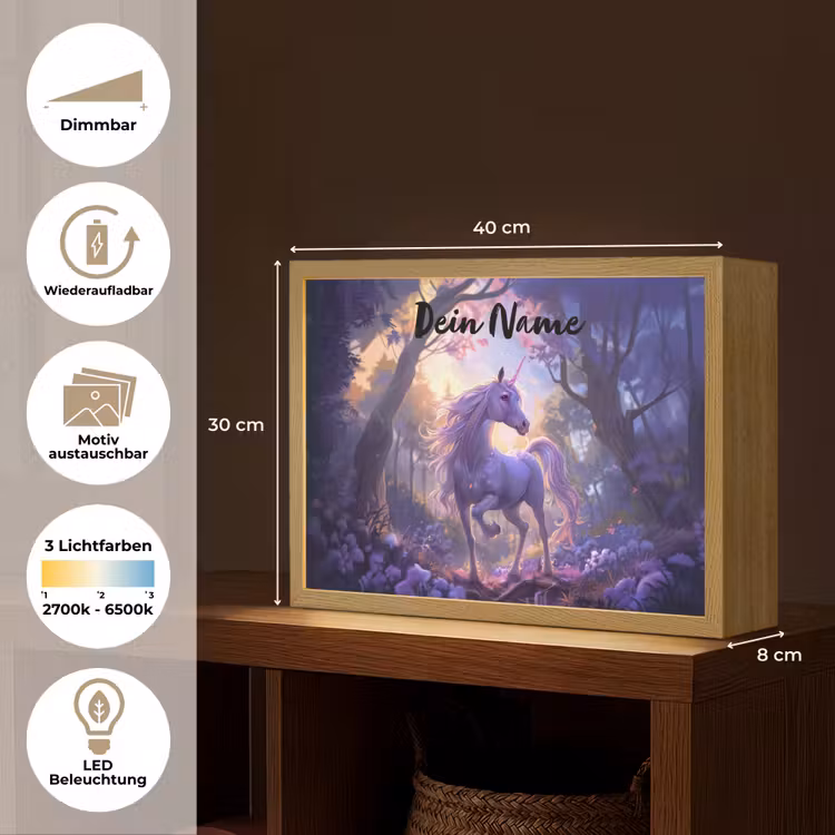 Eenhoorn - Paars - Sprookje - Fantasy dier Light Box met batterij (Wandlamp kind) middel -USP_websiteoverzichtDE