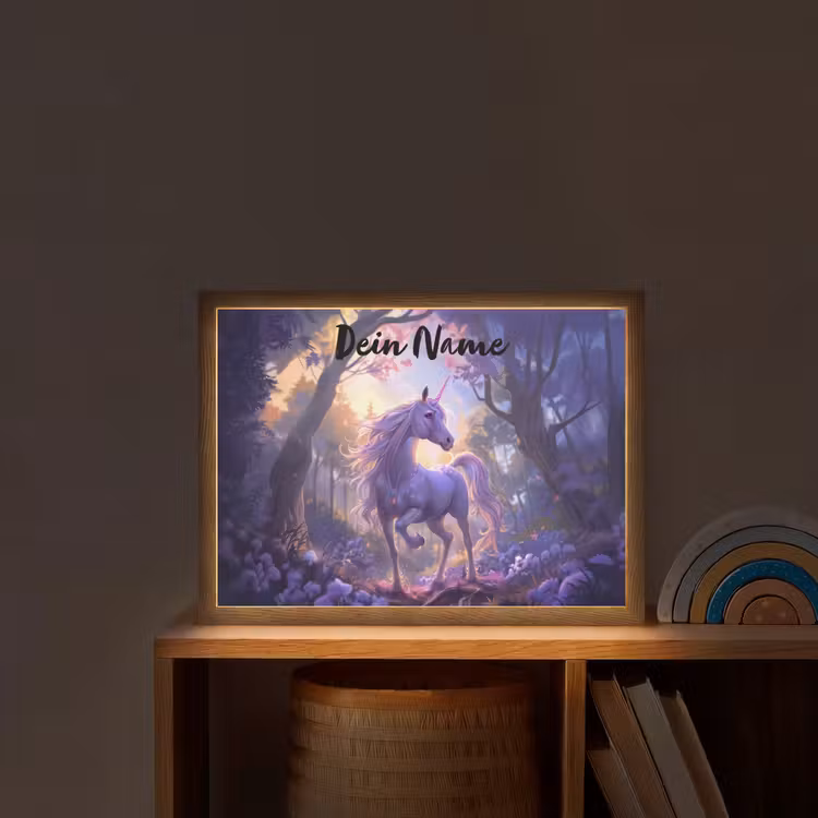 Eenhoorn - Paars - Sprookje - Fantasy dier Light Box met batterij (Wandlamp kind) middel -sfeer1_kind