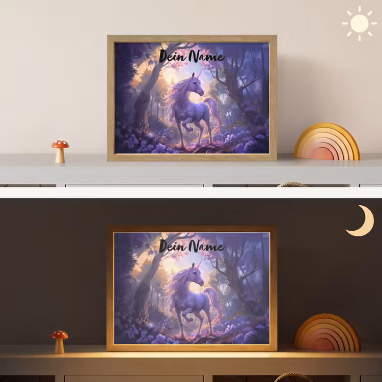 Eenhoorn - Paars - Sprookje - Fantasy dier Light Box met batterij (Wandlamp kind) middel -sfeer3_kind