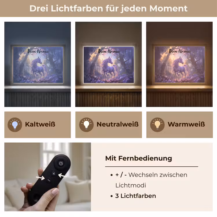 Eenhoorn - Paars - Sprookje - Fantasy dier Light Box met batterij (Wandlamp kind) middel -USP_lichtkleurDE