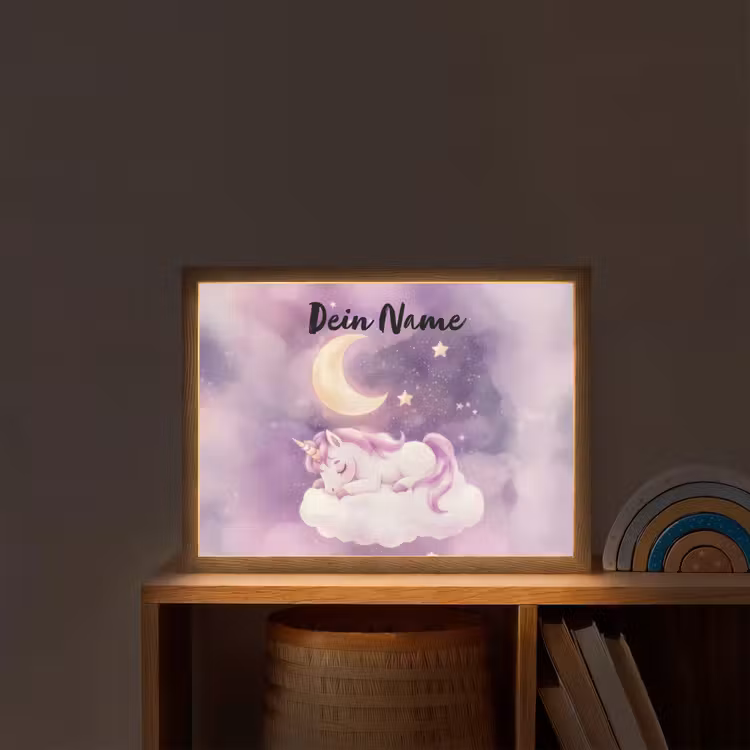 Eenhoorn - Paars - Sterrenhemel - Maan Light Box met batterij (Wandlamp kind) middel -sfeer1_kind
