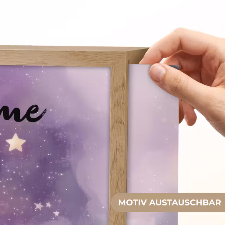 Eenhoorn - Paars - Sterrenhemel - Maan Light Box met batterij (Wandlamp kind) middel -USP_websiteprintDE