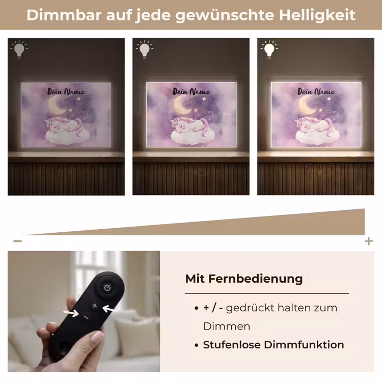 Eenhoorn - Paars - Sterrenhemel - Maan Light Box met batterij (Wandlamp kind) middel -USP_dimbaarDE