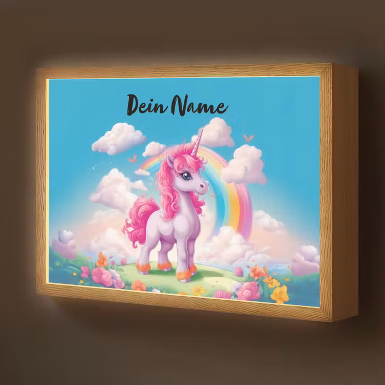 Unicorn - Meisjes - Bloemen - Regenboog - Eenhoorn Light Box met batterij (Wandlamp kind) middel -z3d_website
