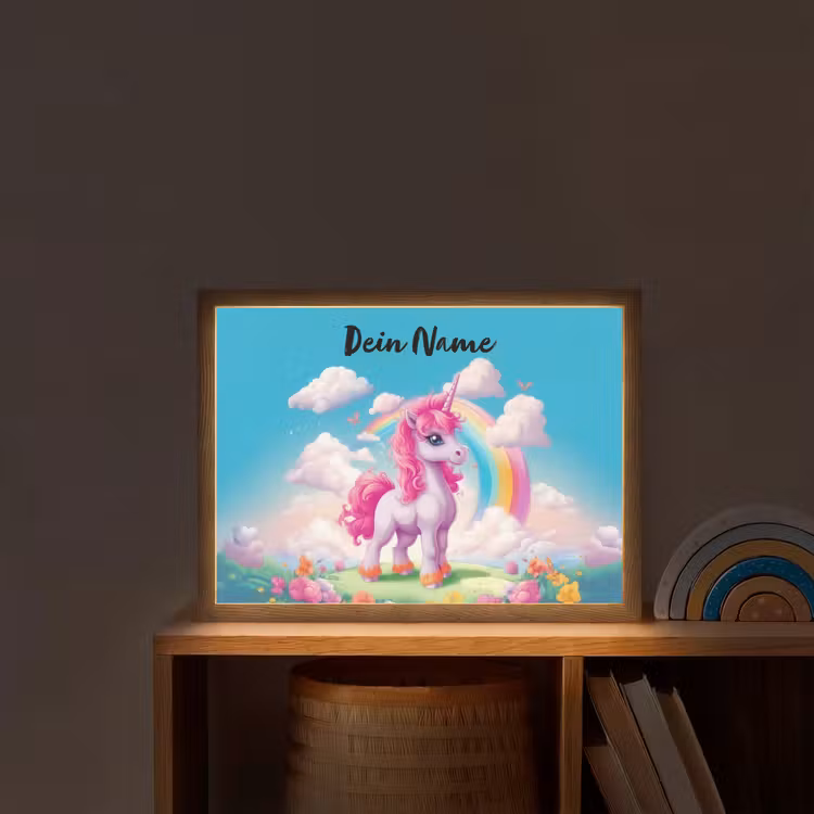 Unicorn - Meisjes - Bloemen - Regenboog - Eenhoorn Light Box met batterij (Wandlamp kind) middel -sfeer1_kind