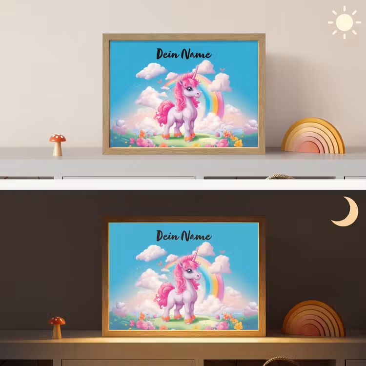 Unicorn - Meisjes - Bloemen - Regenboog - Eenhoorn Light Box met batterij (Wandlamp kind) middel -sfeer3_kind