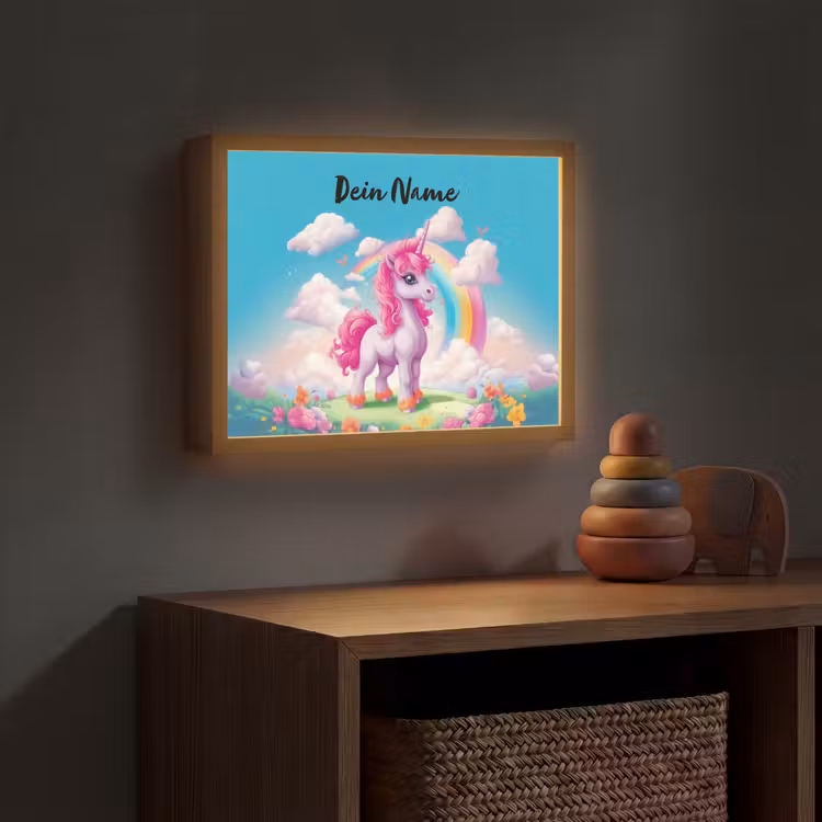 Unicorn - Meisjes - Bloemen - Regenboog - Eenhoorn Light Box met batterij (Wandlamp kind) middel -sfeer5_kind