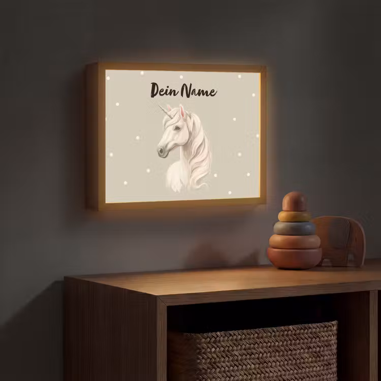 Eenhoorn - Manen - Stippen - Golven Light Box met batterij (Wandlamp kind) middel -sfeer5_kind