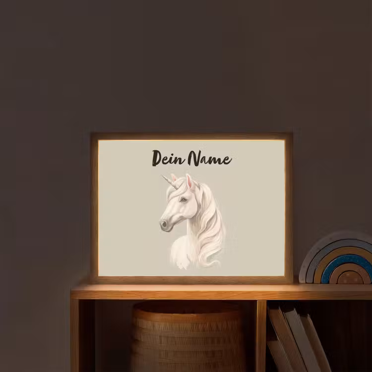 Eenhoorn - Manen - Golven - Wit Light Box met batterij (Wandlamp kind) middel -sfeer1_kind