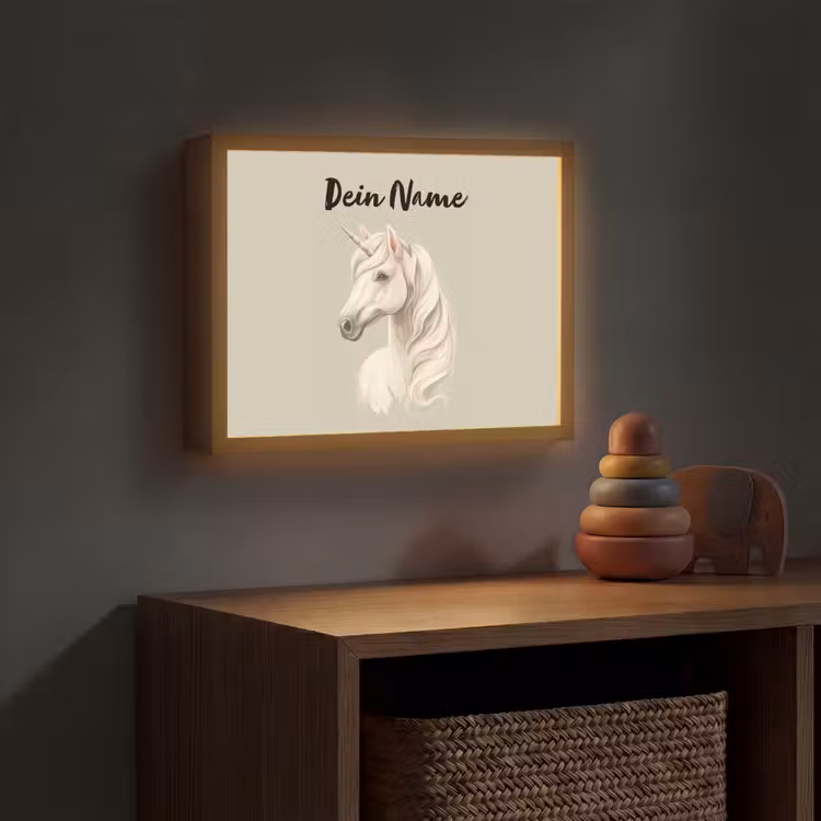 Eenhoorn - Manen - Golven - Wit Light Box met batterij (Wandlamp kind) middel -sfeer5_kind