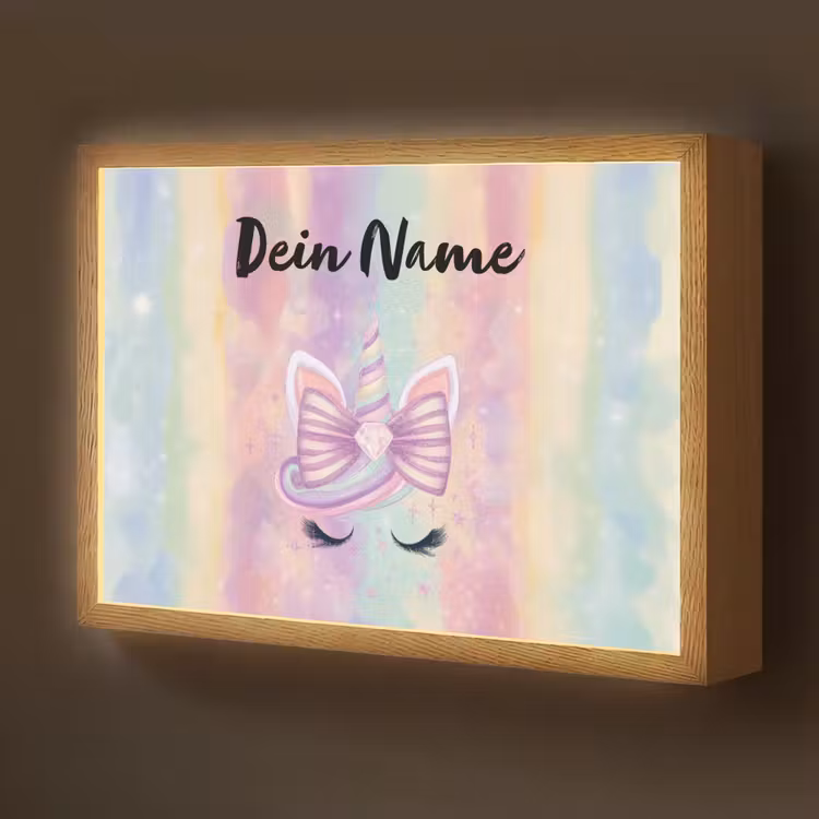 Eenhoorn - Pastel - Glitters - Regenboog Light Box met batterij (Wandlamp kind) middel -z3d_website