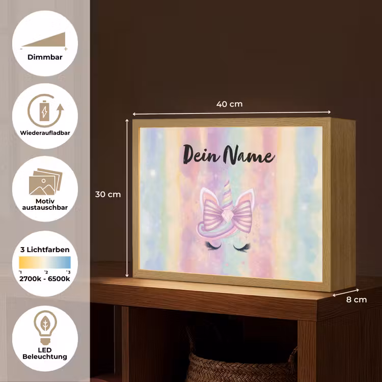 Eenhoorn - Pastel - Glitters - Regenboog Light Box met batterij (Wandlamp kind) middel -USP_websiteoverzichtDE