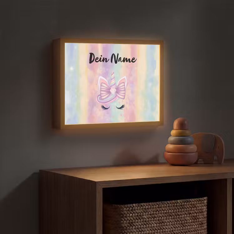 Eenhoorn - Pastel - Glitters - Regenboog Light Box met batterij (Wandlamp kind) middel -sfeer5_kind