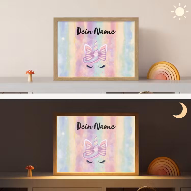 Eenhoorn - Pastel - Glitters - Regenboog Light Box met batterij (Wandlamp kind) middel -sfeer3_kind