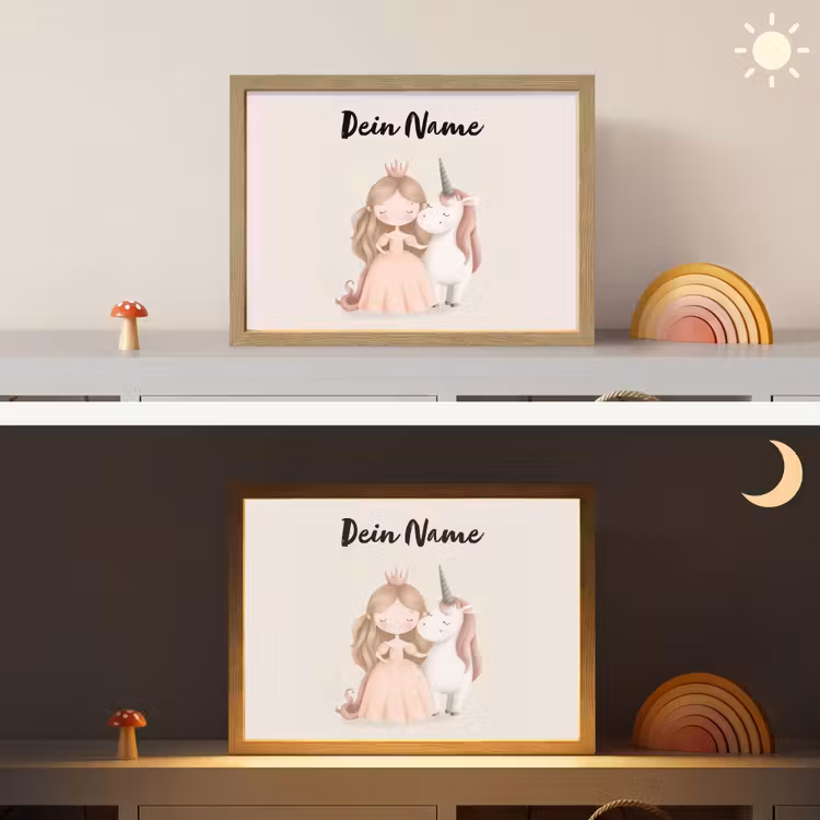 Eenhoorn - Prinses - Kroon - Jurk Light Box met batterij (Wandlamp kind) middel -sfeer3_kind